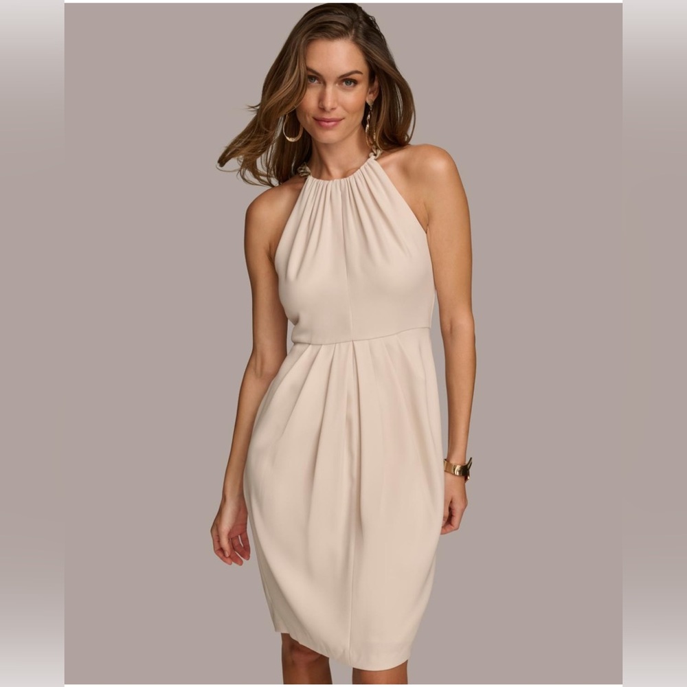 Donna Karan Women's Natural Chain Halter Sheath Dress, 16 NWT